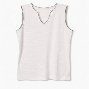 π¦REITMANS White Sleeveless V Neck with Blue Trim - L